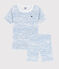 Boys' Snugfit Wave Print Cotton Short Pyjamas MARSHMALLOW white/COOL blue