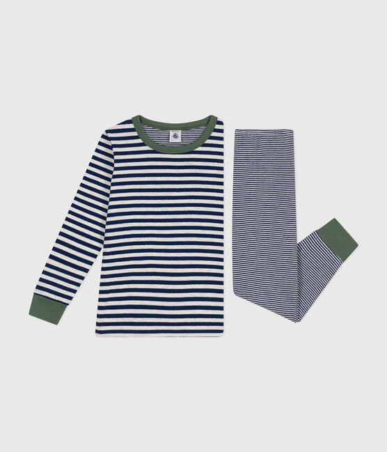 Children's Stripy Cotton Pyjamas MEDIEVAL blue/MONTELIMAR