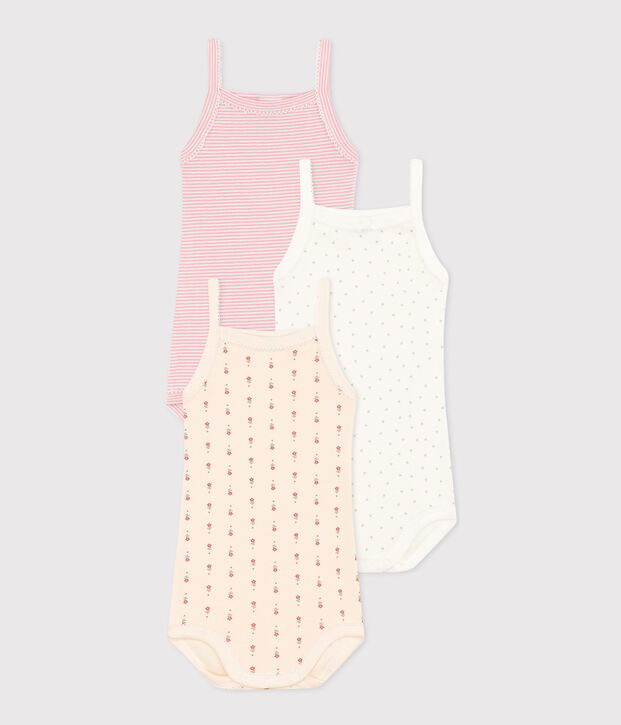 Babies' Floral Cotton Bodysuits with Straps - 3-Pack multicolor