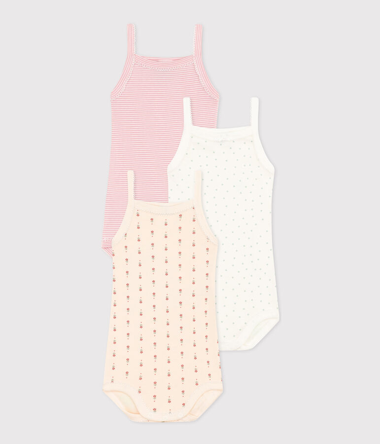 Babies' Floral Cotton Bodysuits with Straps - 3-Pack multicolor