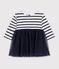 Babies' long-sleeved stripy dress in two materials white/multicolor