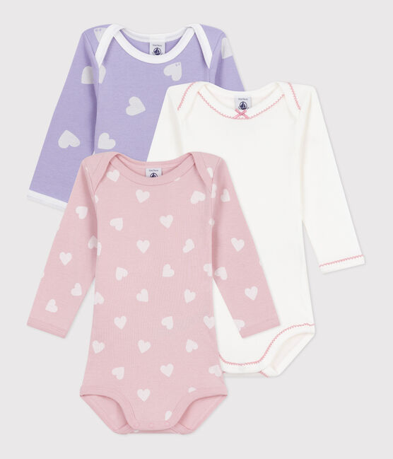 Pack of babies' long-sleeved heart-print cotton bodies variante 1