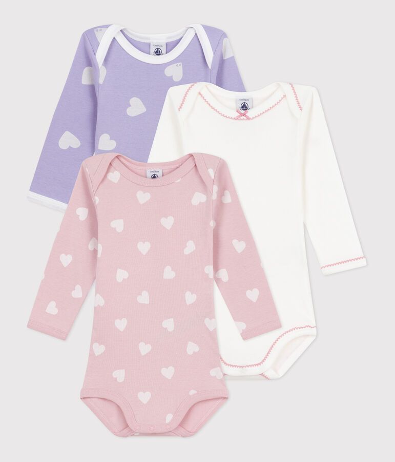 Pack of long-sleeved heart-print cotton bodies for babies multicolor