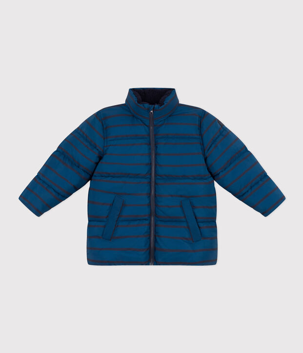 Boys' puffer jacket with fold-out hood blue/blue