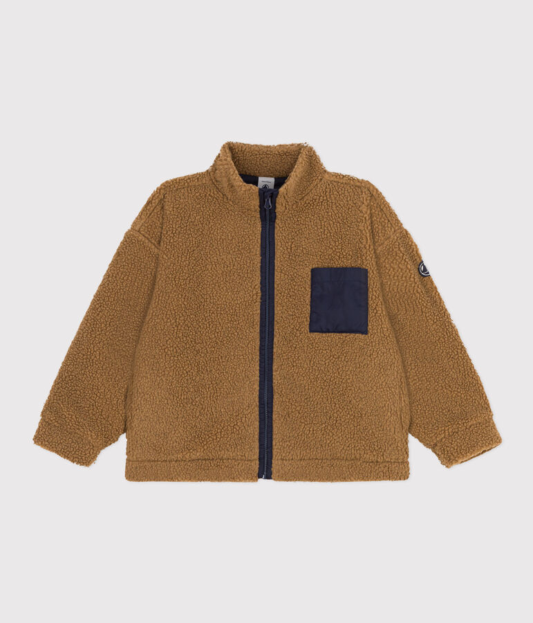 Children's unisex jacket in recycled sherpa brown