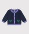 Babies' jaquard heart pattern cardigan knitted in wool and cotton blue/multicolor