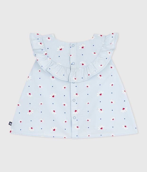 Babies' sleeveless floral-print cotton poplin blouse blue/multicolor
