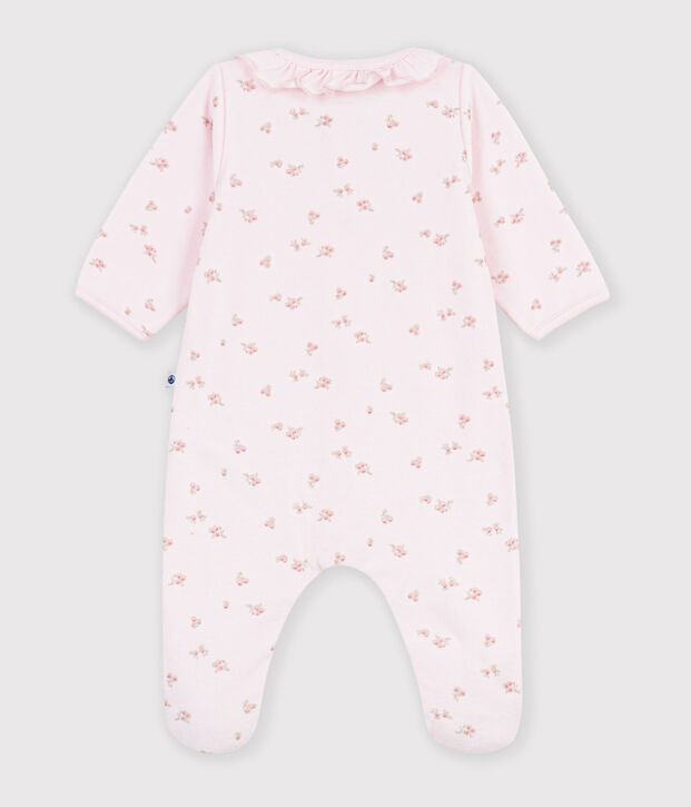 Babies' velour pyjama suit with a collar and floral print pink/multicolor