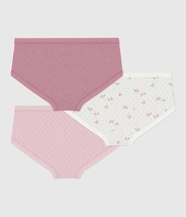 Pack of children's high-waisted pants in openwork cotton with a floral pattern multicolor