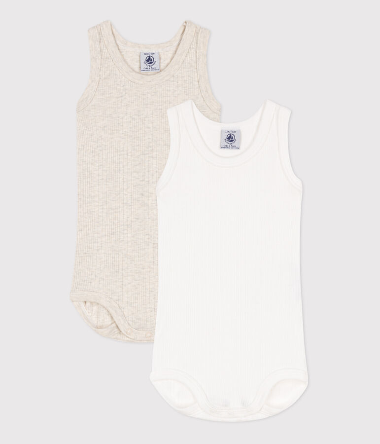 Pack of 2 Drop Needle Rib Cotton Vest Bodysuits multicolor