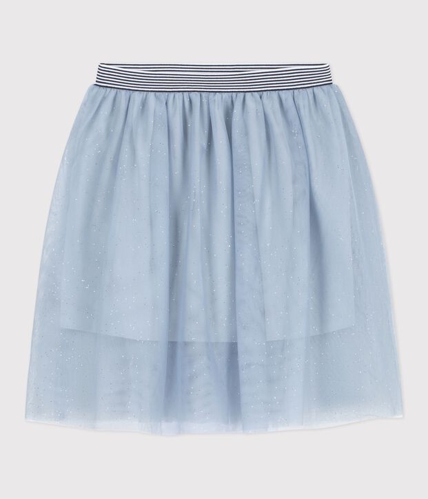 Girls' plain sequinned tulle skirt blue/grey