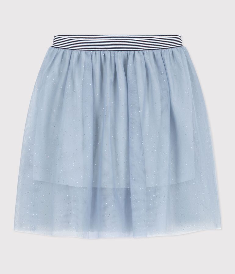 Girls' plain sequinned tulle skirt blue/grey