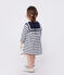 Babies' Breton stripe dress in thick cotton with long sleeves MARSHMALLOW white/SMOKING blue