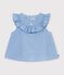 Babies' sleeveless blouse in embroidered cotton chambray blue