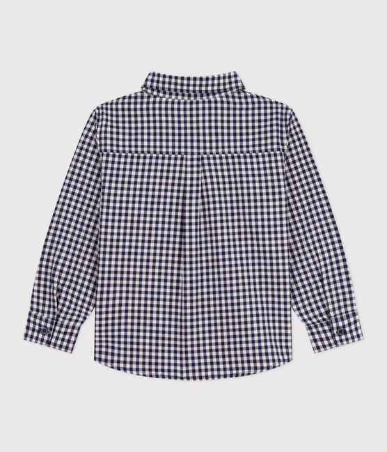 Boys' checked cotton shirt SOIR blue/MILK