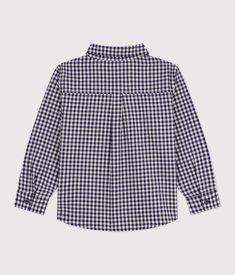 Boys' checked cotton shirt blue/ecru