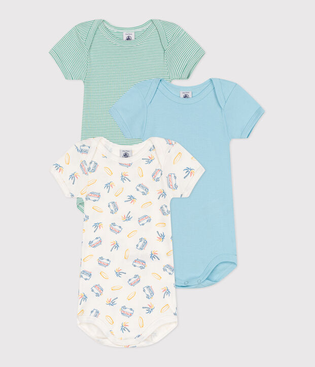 Babies' short-sleeved van design cotton bodysuits - 3-Pack multicolor
