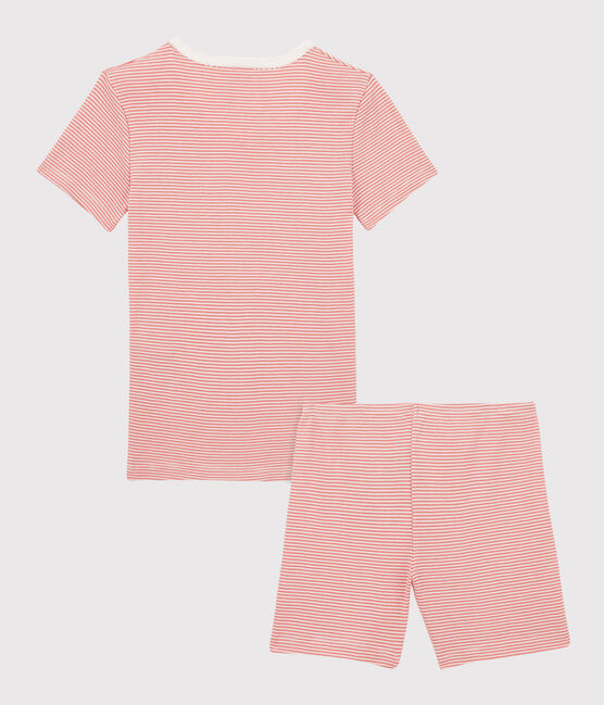 Girls' Pink Pinstriped Organic Cotton Short Pyjamas PAPAYE pink/MARSHMALLOW