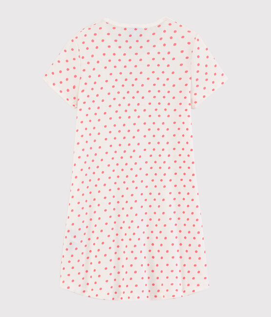 Girls' Pink Spotty Fine Cotton Nightdress MARSHMALLOW white/GRETEL pink