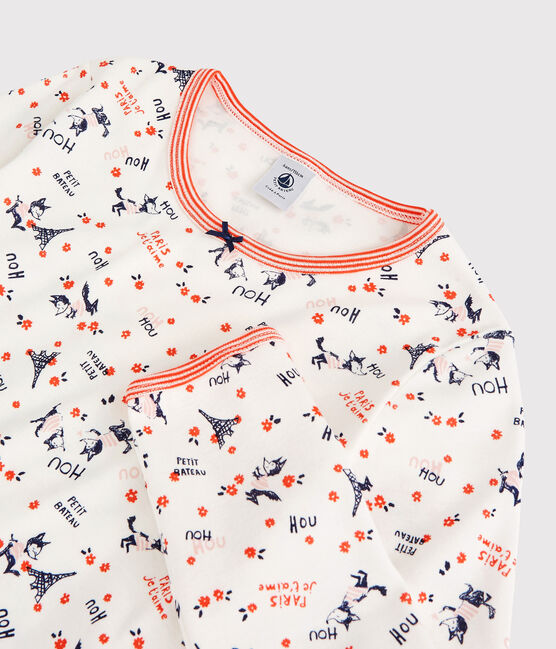 Girls' Paris Print Organic Cotton Pyjamas MARSHMALLOW white/MULTICO white