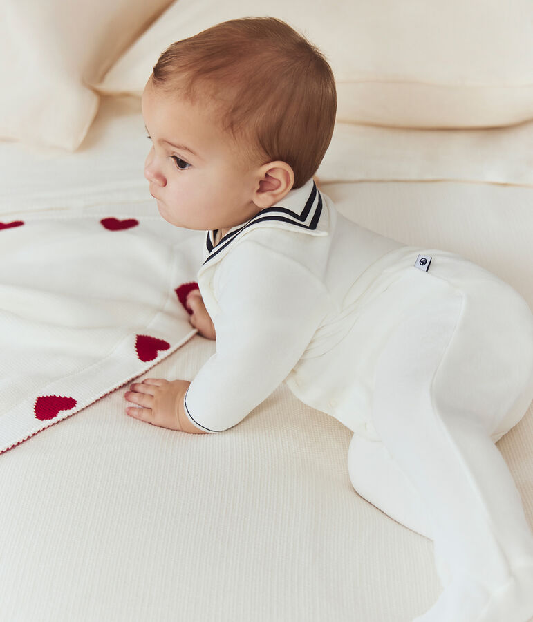 Babies' footless cotton pyjama suit with a sailor collar white