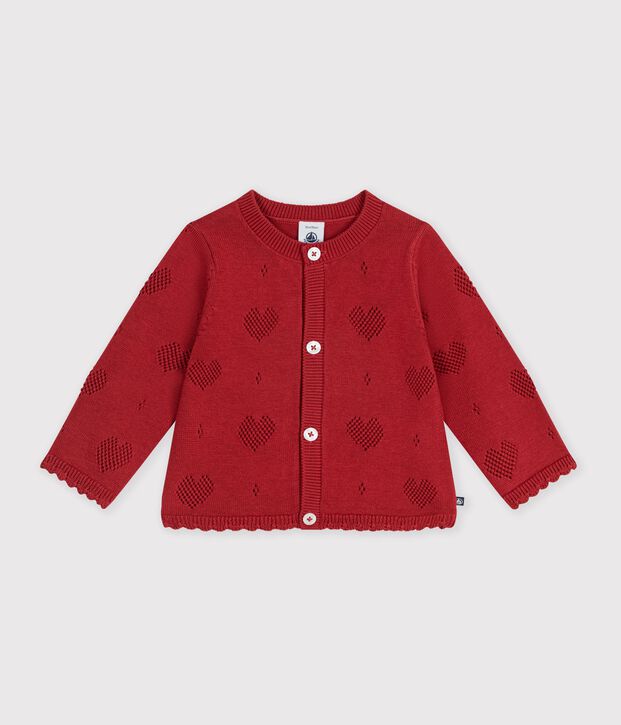 Babies' cotton cardigan with a heart pattern red