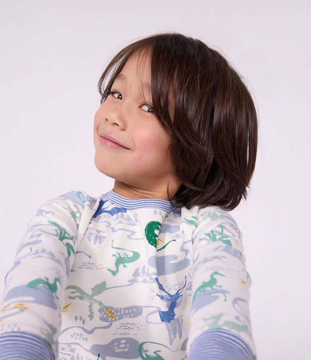 Children's pyjamas in fleece with a dragon print white/multicolor