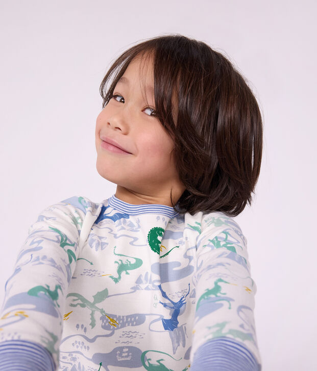Children's pyjamas in fleece with a dragon print white/multicolor