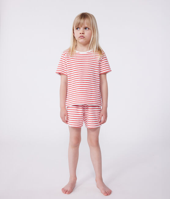 Children's short stripy cotton pyjamas MARSHMALLOW red/SPI