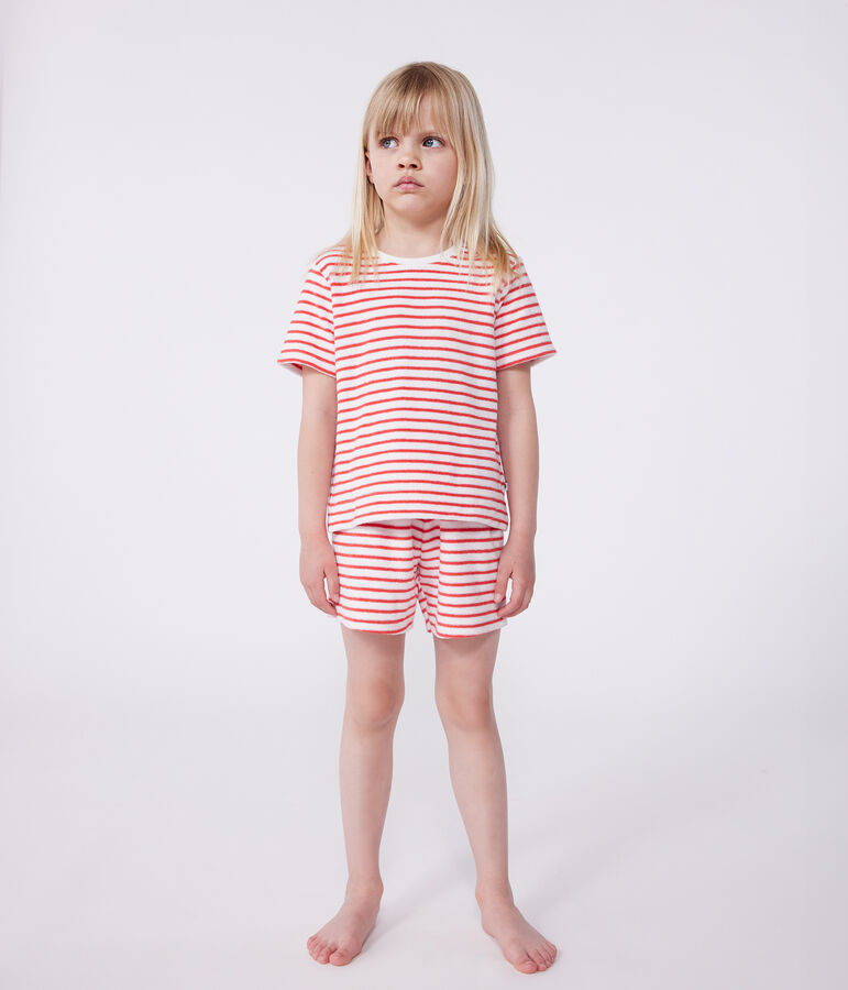 Children's striped terry cotton short pajamas white/red