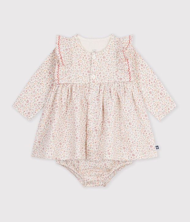 Babies' floral print cotton dress Ecru/multicolor
