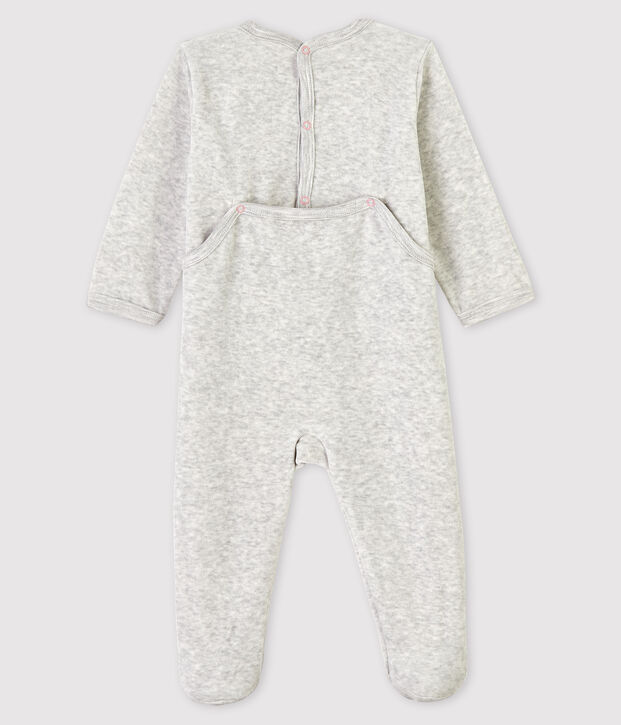 Babies' Marled Grey Velour Sleepsuit BELUGA CHINE