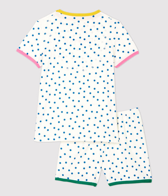 Girls' Blue Spotted Cotton Short Pyjamas MARSHMALLOW white/MALLARD