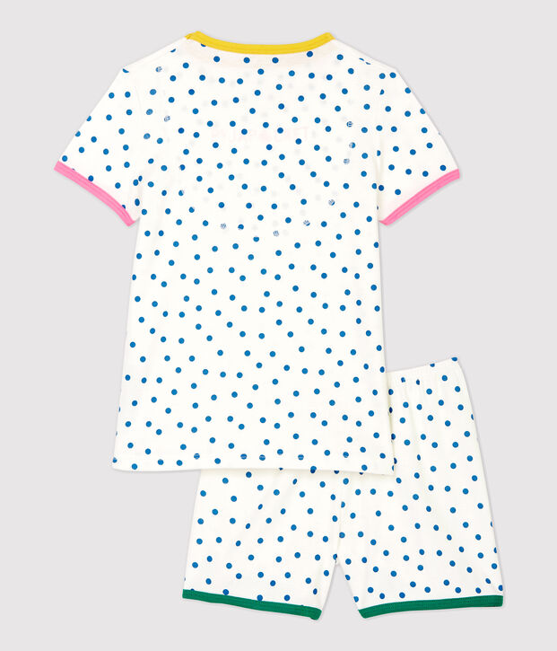 Girls' Blue Spotted Cotton Short Pyjamas white/blue