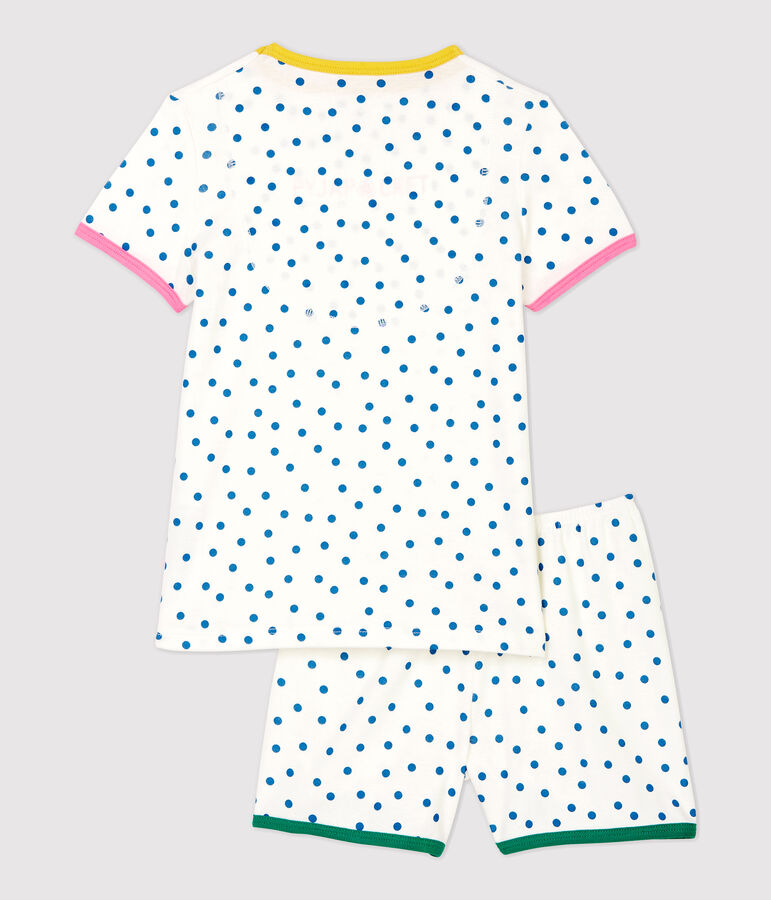 Girls' Blue Spotted Cotton Short Pyjamas white/blue