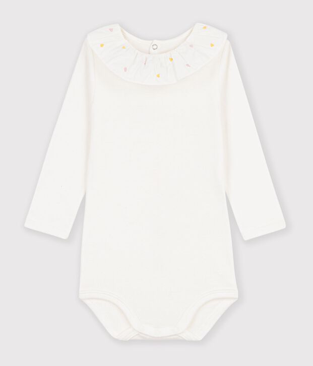 Babies' plain cotton body with an embroidered collar white