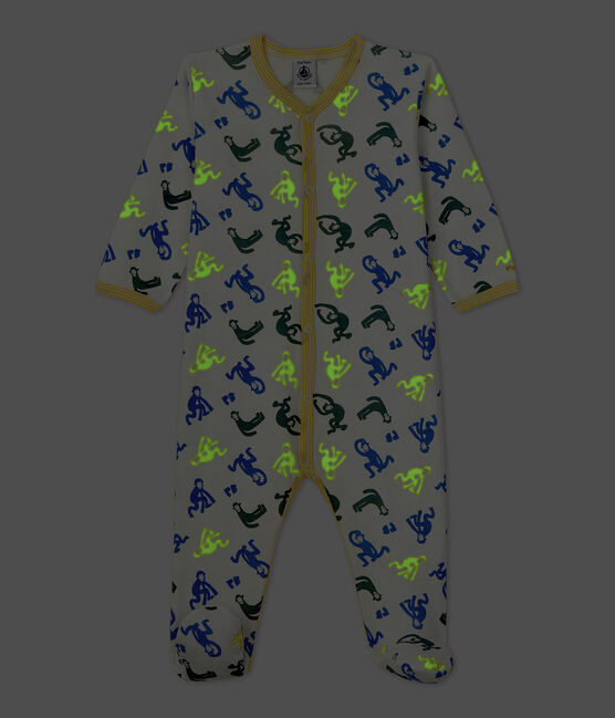 Babies' Glow-In-The-Dark Monkey Themed Cotton Sleepsuit MARSHMALLOW white/MULTICO white