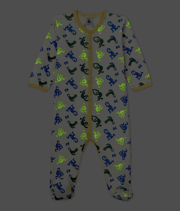 Babies' Glow-In-The-Dark Monkey Themed Cotton Sleepsuit white/multicolor