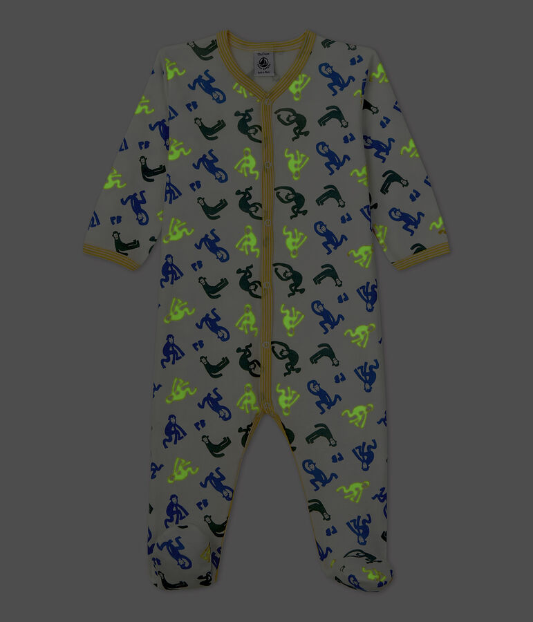 Babies' Glow-In-The-Dark Monkey Themed Cotton Sleepsuit white/multicolor