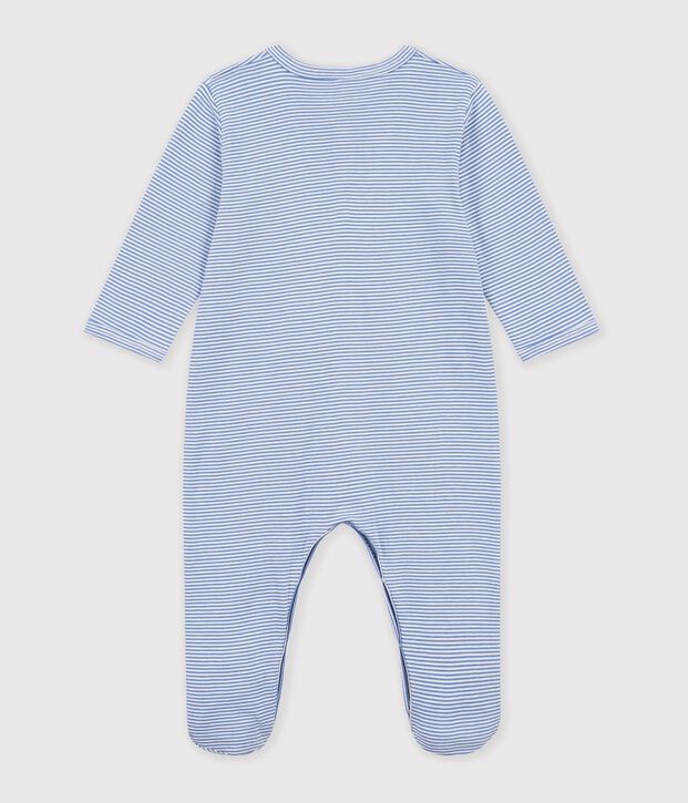 Babies' pinstriped cotton pyjama suit blue/white