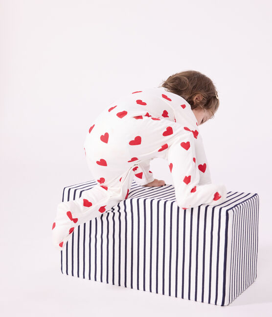 Baby cotton pyjamas with red hearts MARSHMALLOW white/TERKUIT red