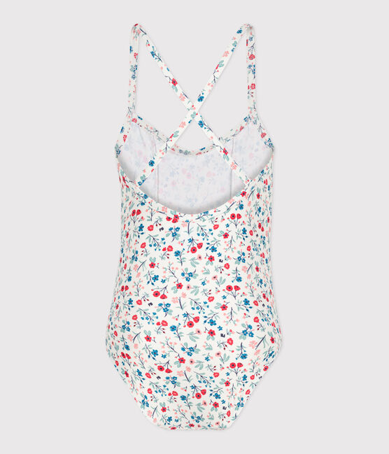 Children's one-piece floral swimsuit MARSHMALLOW white/MULTICO white