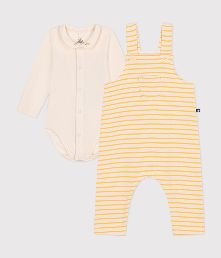 Babies' dungarees and cotton bodysuit set AVALANCHE yellow/DAISY white