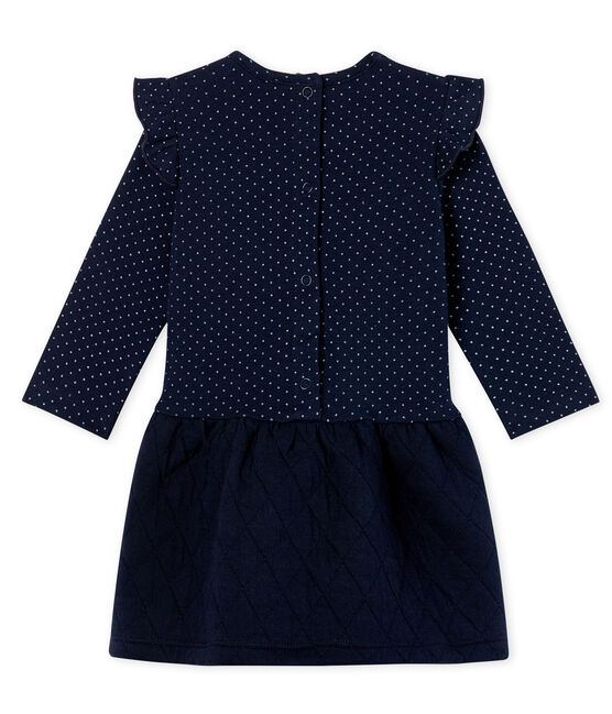 Baby Girls' Long-Sleeved Dual Material Dress SMOKING blue/MARSHMALLOW white