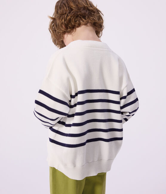 Children's stripy cotton cardigan MILK blue/SOIR