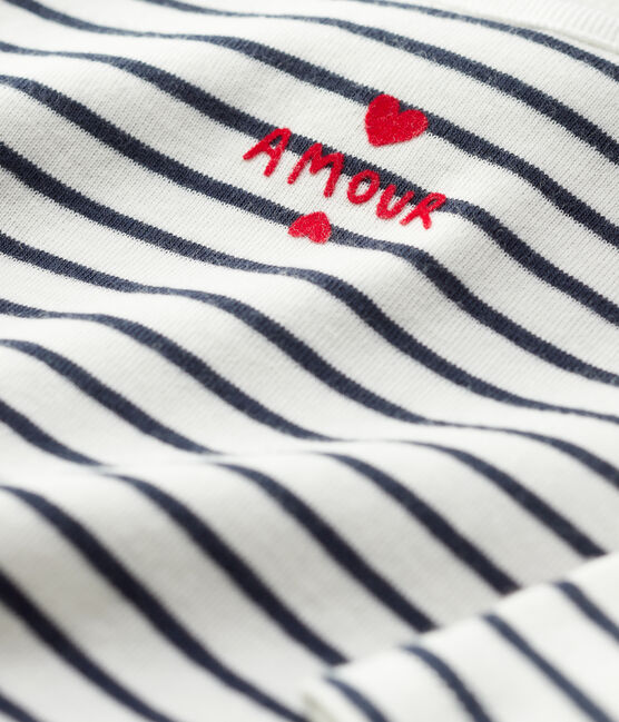 Babies' Sailor Striped Organic Cotton Bodysuit MARSHMALLOW white/SMOKING blue