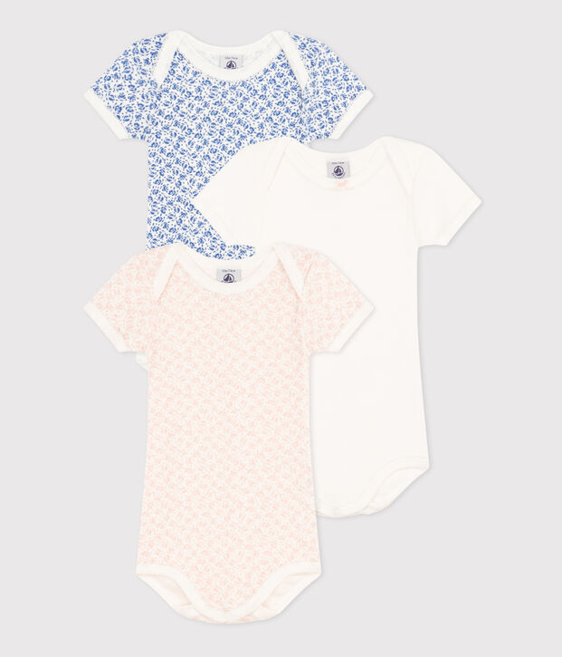 Babies' Short-Sleeved Floral Cotton Bodysuits - 3-Pack multicolor