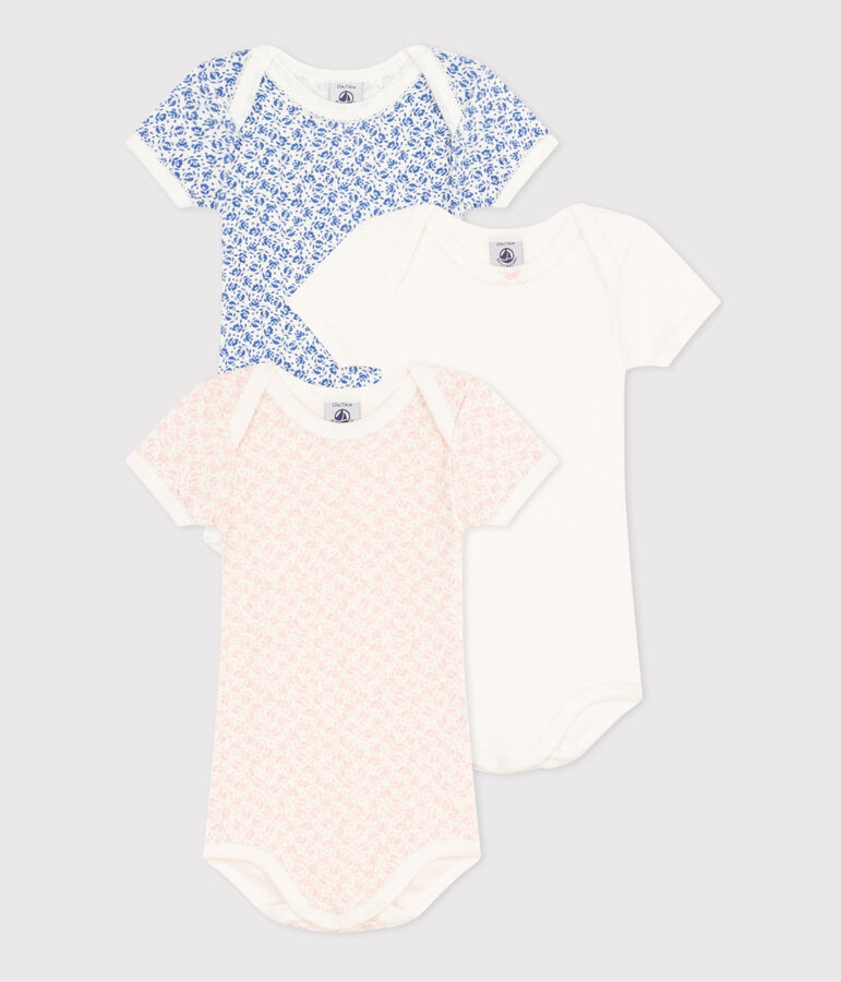 Babies' Short-Sleeved Floral Cotton Bodysuits - 3-Pack multicolor