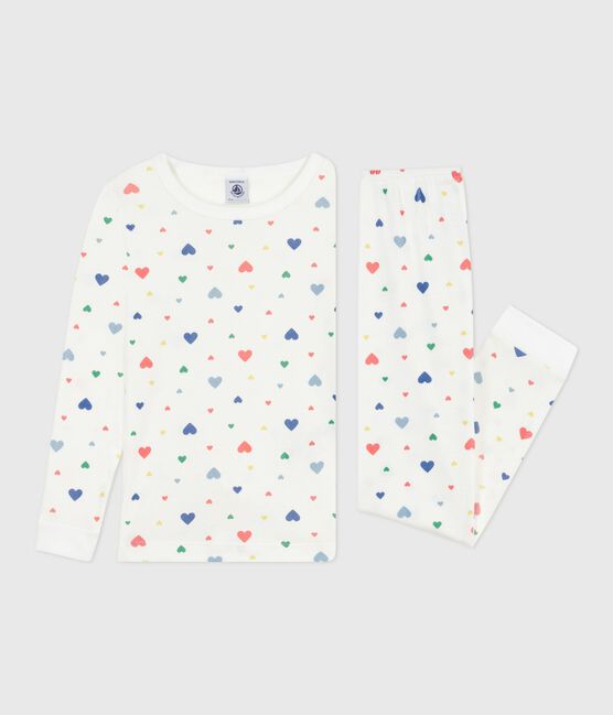 Children's pyjamas in cotton with a heart print and snug-fitting legs MARSHMALLOW white/MULTICO white
