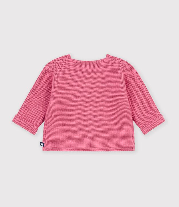 Baby cardigan knitted in garter stitch in plain cotton pink